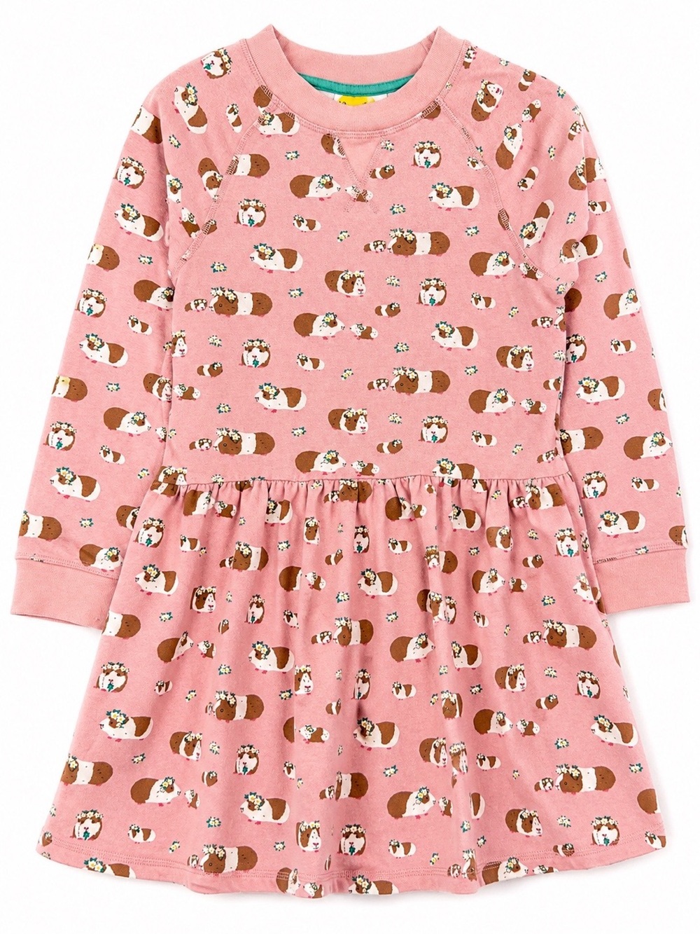 Mini Boden Girls 8 - 9 Pink Guinea Pig Floral Crown Sweatshirt Dress Cotton